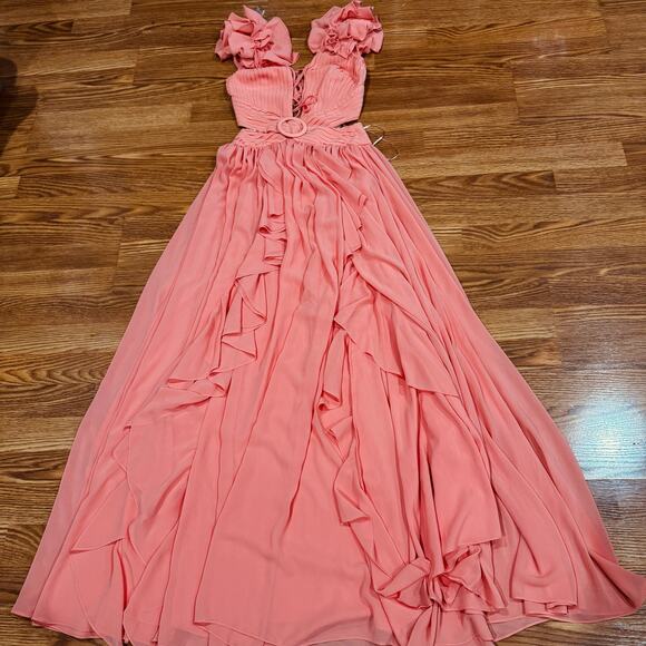 PATBO ORANGE FLUTTER SLEEVE RUFFLE MAXI PARTY DRESS size 2 / 34 - Picture 11 of 16